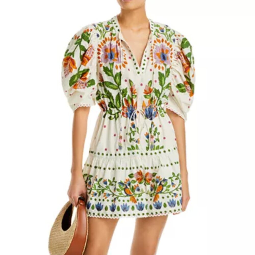 FARM Rio White Floral Mini Dress with Multicolor Embroidery - Picture 3 of 16